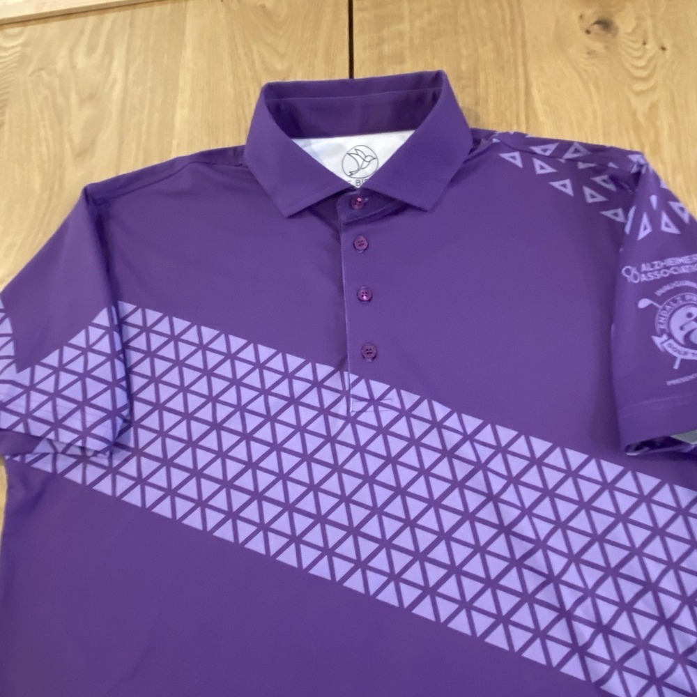 Five Birdies polo Men's Medium Purple Geometric Short Sleeve Endalz Pro-am - Picture 2 of 9